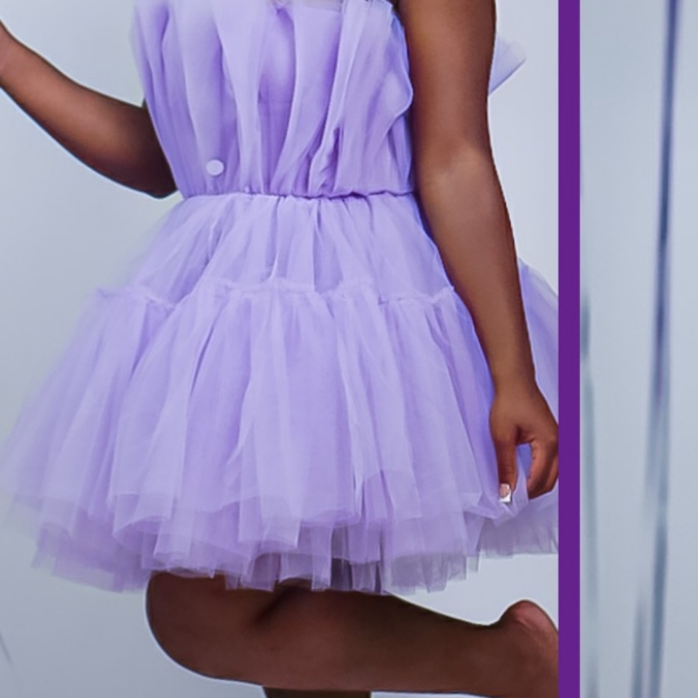 Lilac Off The Shoulder Mini Tulle Dress